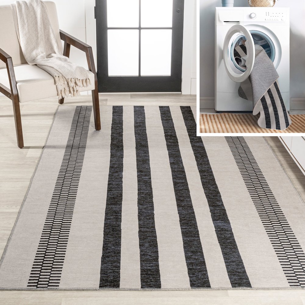 Vichy Geometric Striped Machine Washable Area Rug. Picture 10