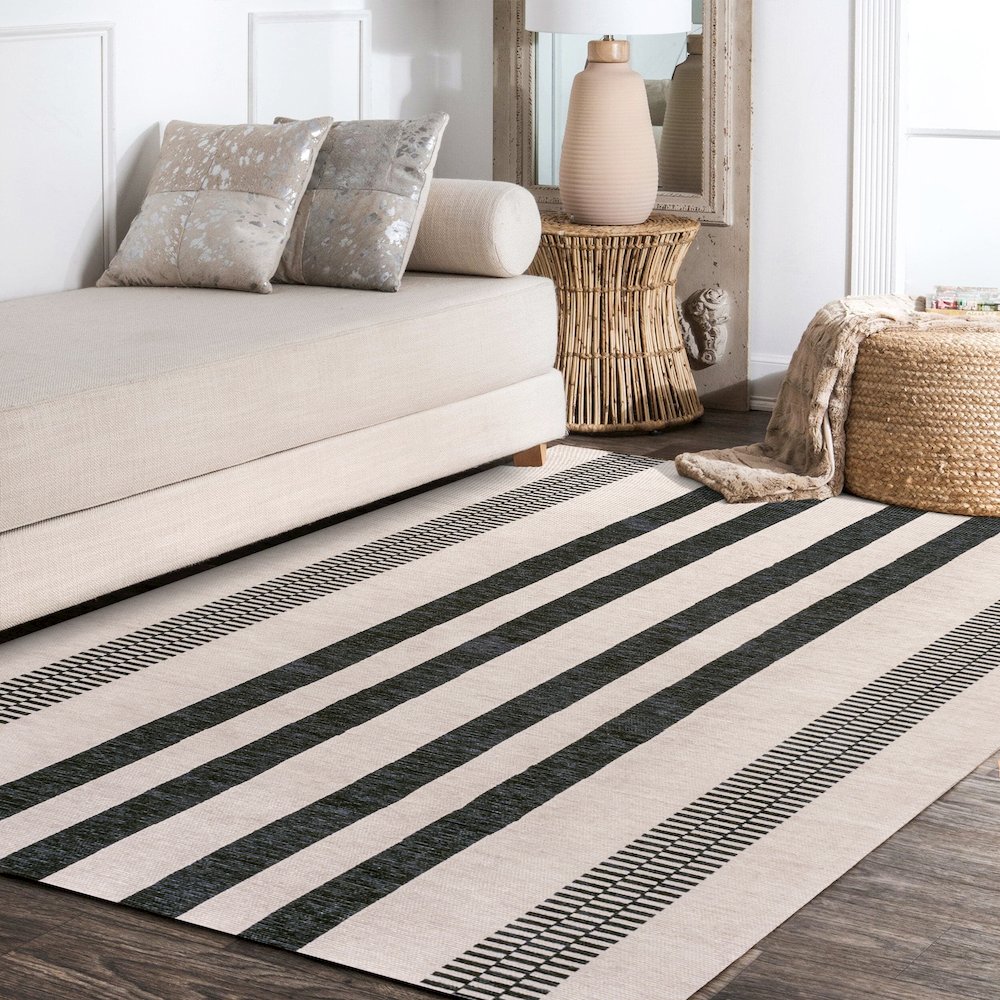 Vichy Geometric Striped Machine Washable Area Rug. Picture 11