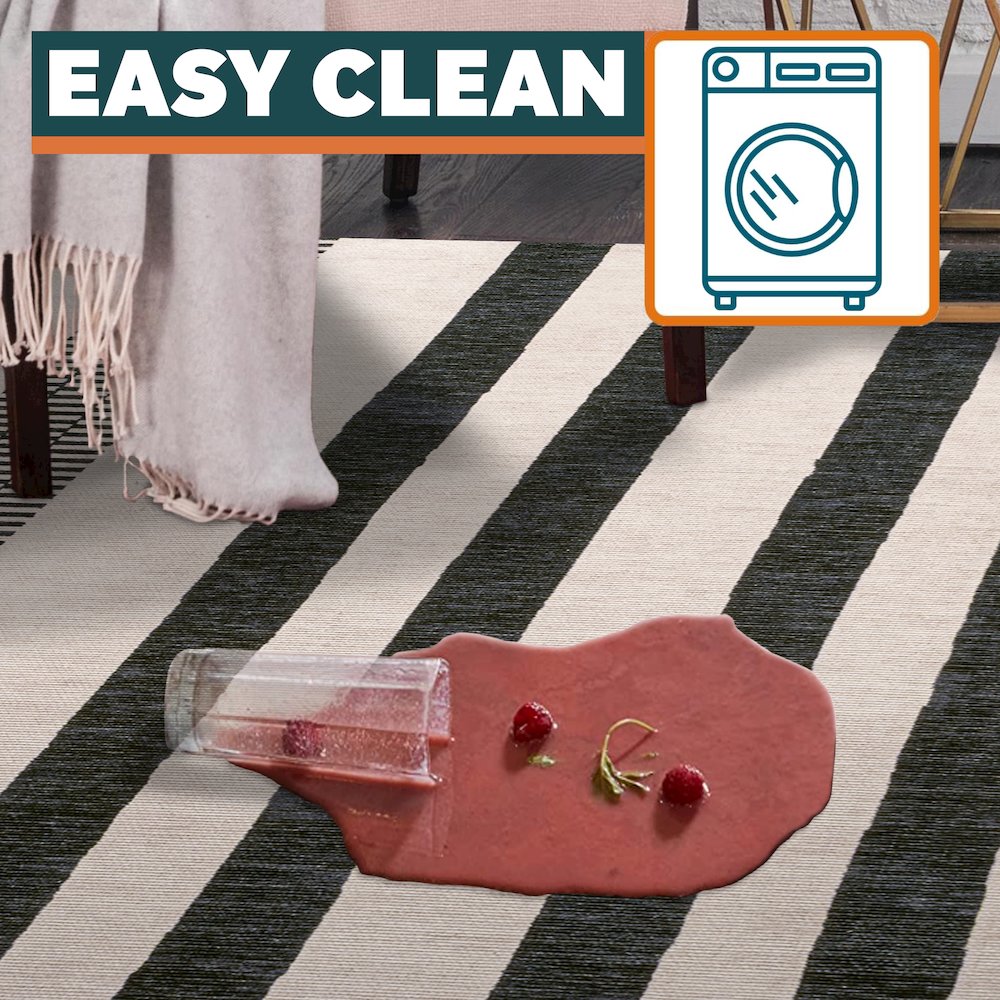 Vichy Geometric Striped Machine Washable Area Rug. Picture 13