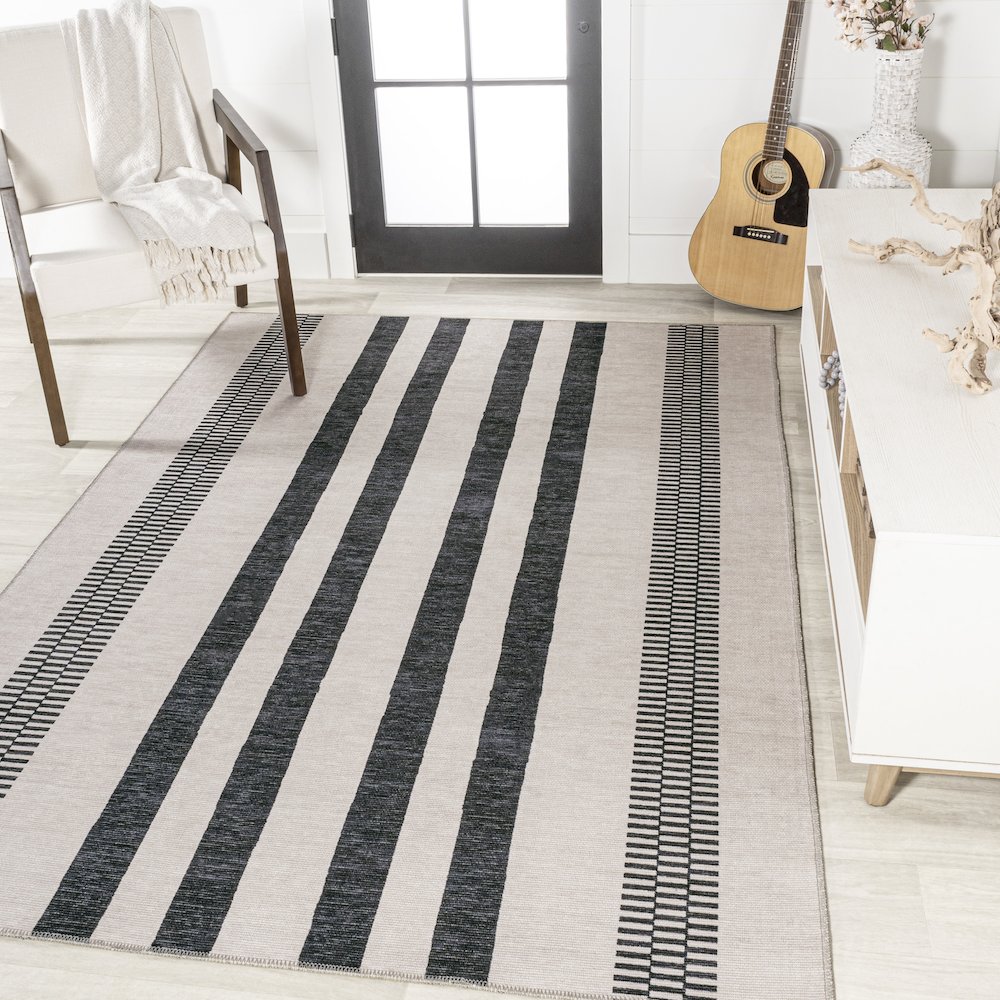 Vichy Geometric Striped Machine Washable Area Rug. Picture 2