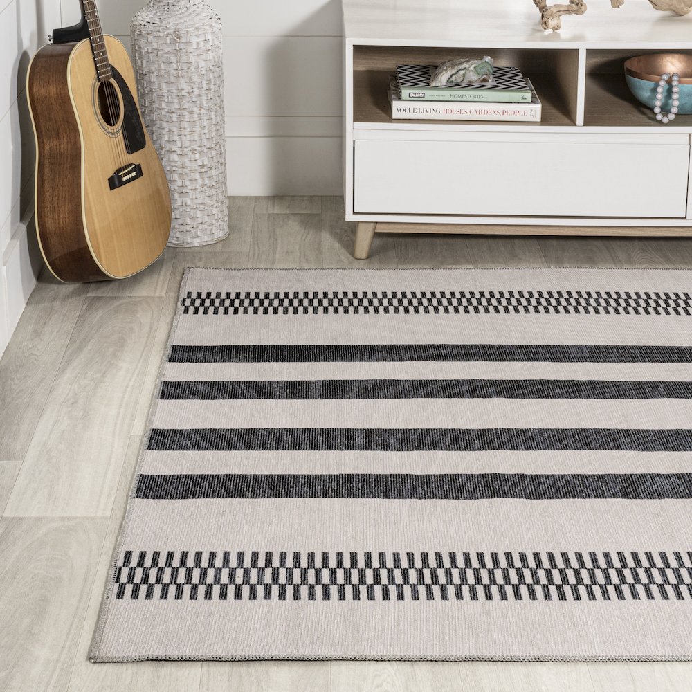 Vichy Geometric Striped Machine Washable Area Rug. Picture 3