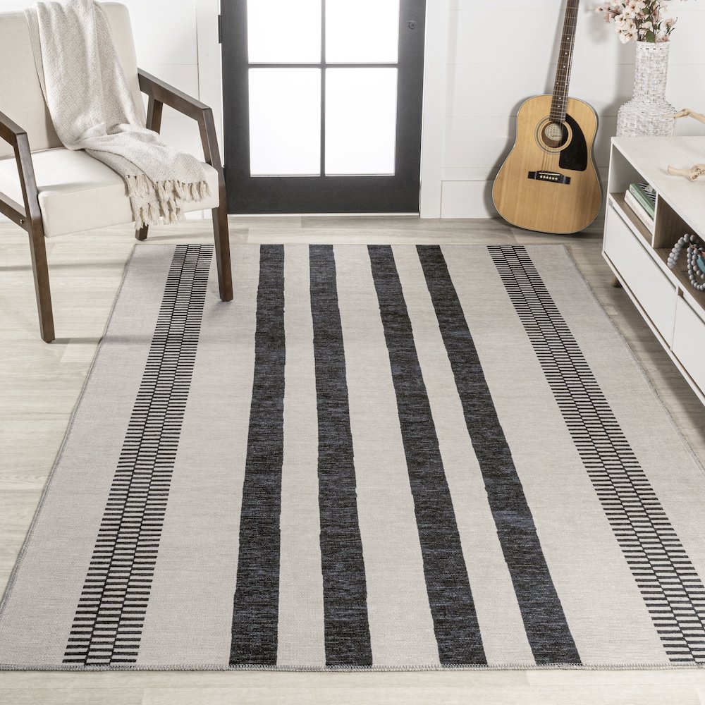 Vichy Geometric Striped Machine Washable Area Rug. Picture 4