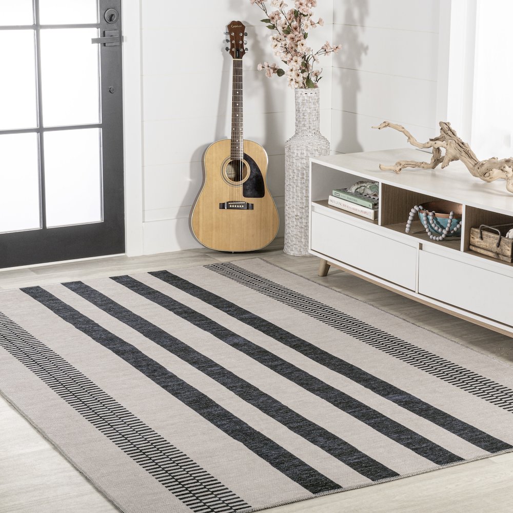 Vichy Geometric Striped Machine Washable Area Rug. Picture 5