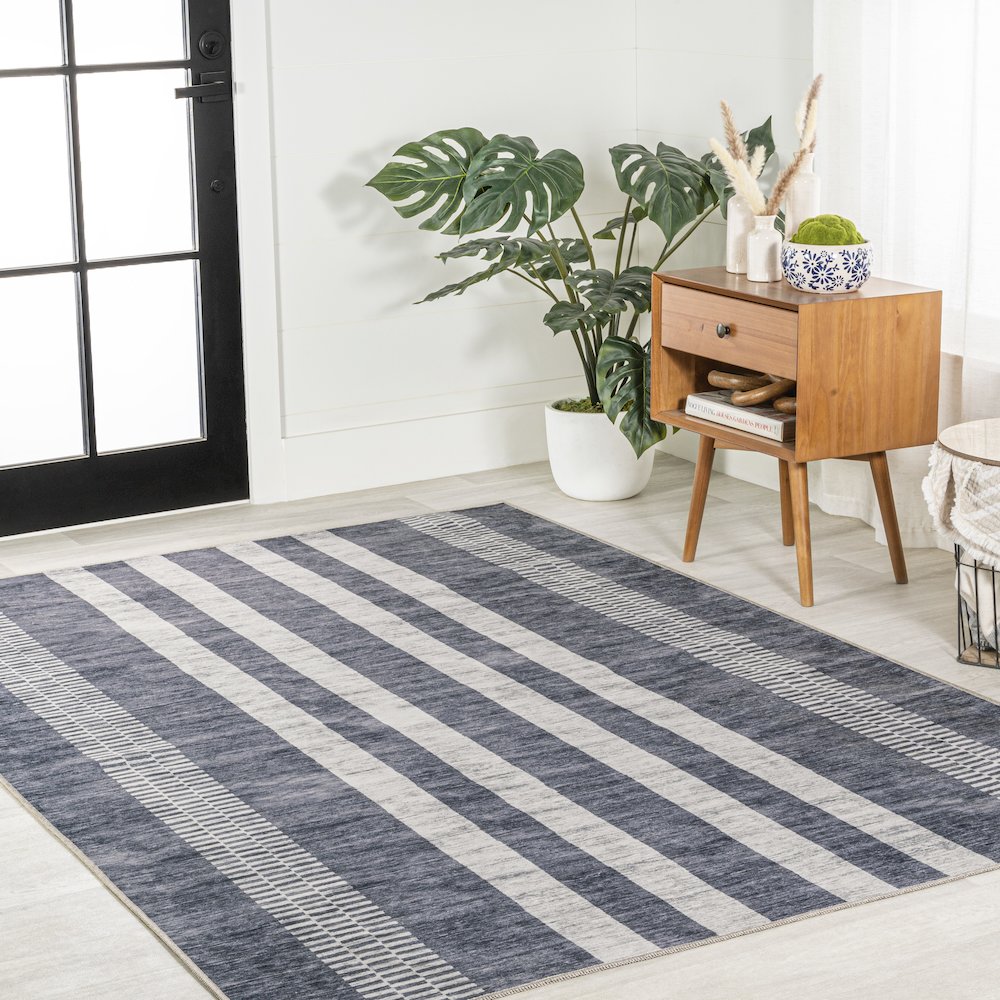 Vichy Geometric Striped Machine-Washable Area Rug. Picture 3