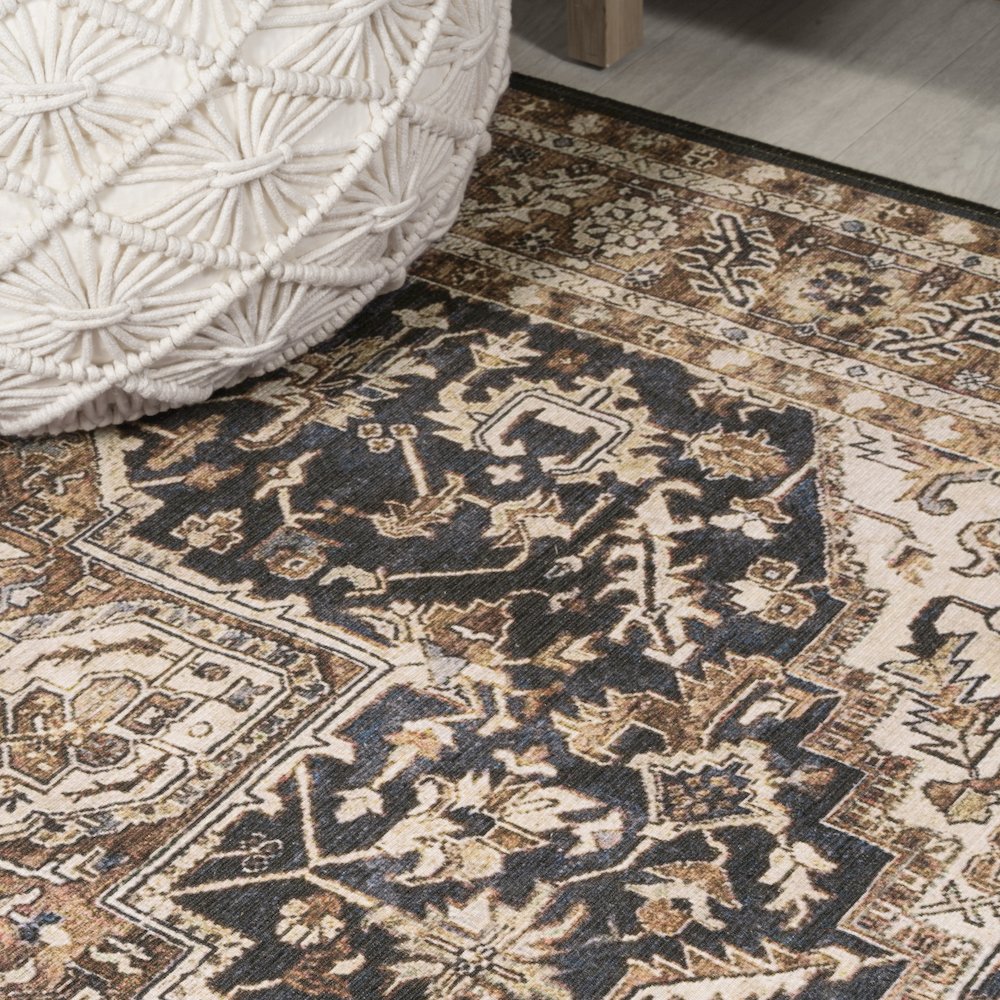 Chapell Chenille Traditional Medallion Machine-Washable Runner Rug. Picture 2