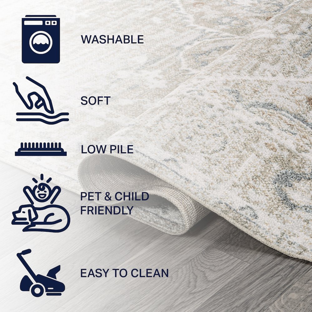 Shaii Global Medallion Low-Pile Machine-Washable Area Rug. Picture 7