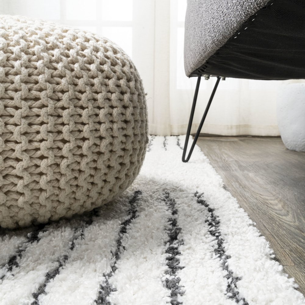 Petra Abstract Stripe Geometric Shag Area Rug. Picture 10