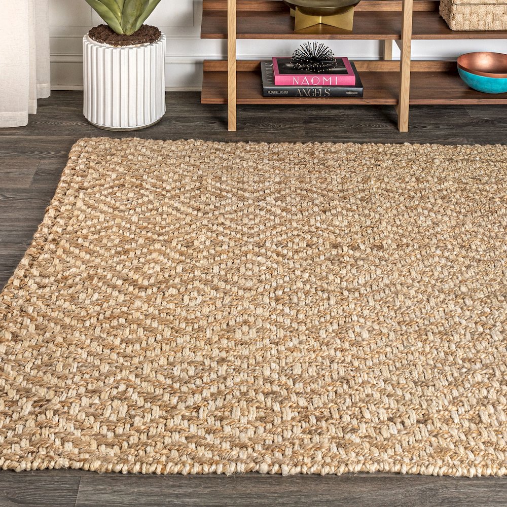 Hira Hand Woven Diamond Chunky Jute Area Rug. Picture 1