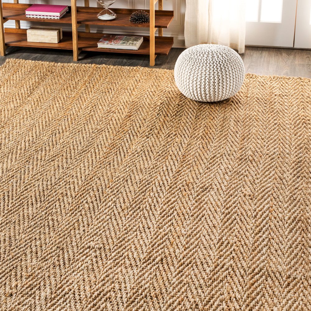 Espina Hand Woven Herringbone Chunky Jute Area Rug. Picture 2