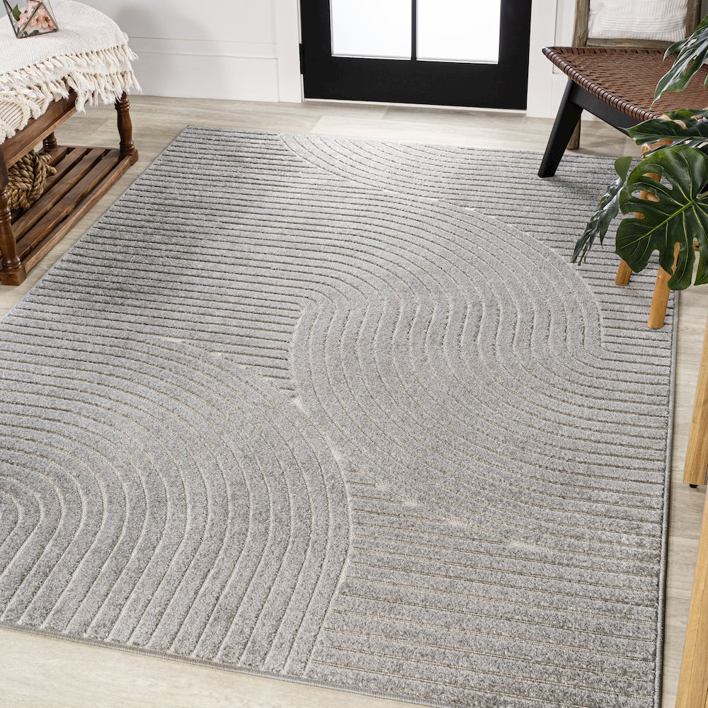 Hallie High-Low Minimalist Curve GeometricIndoor/Outdoor  Rug. Picture 1