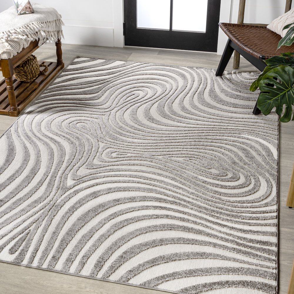 Maribo High-Low Abstract Groovy StripedIndoor/Outdoor  Rug. Picture 1