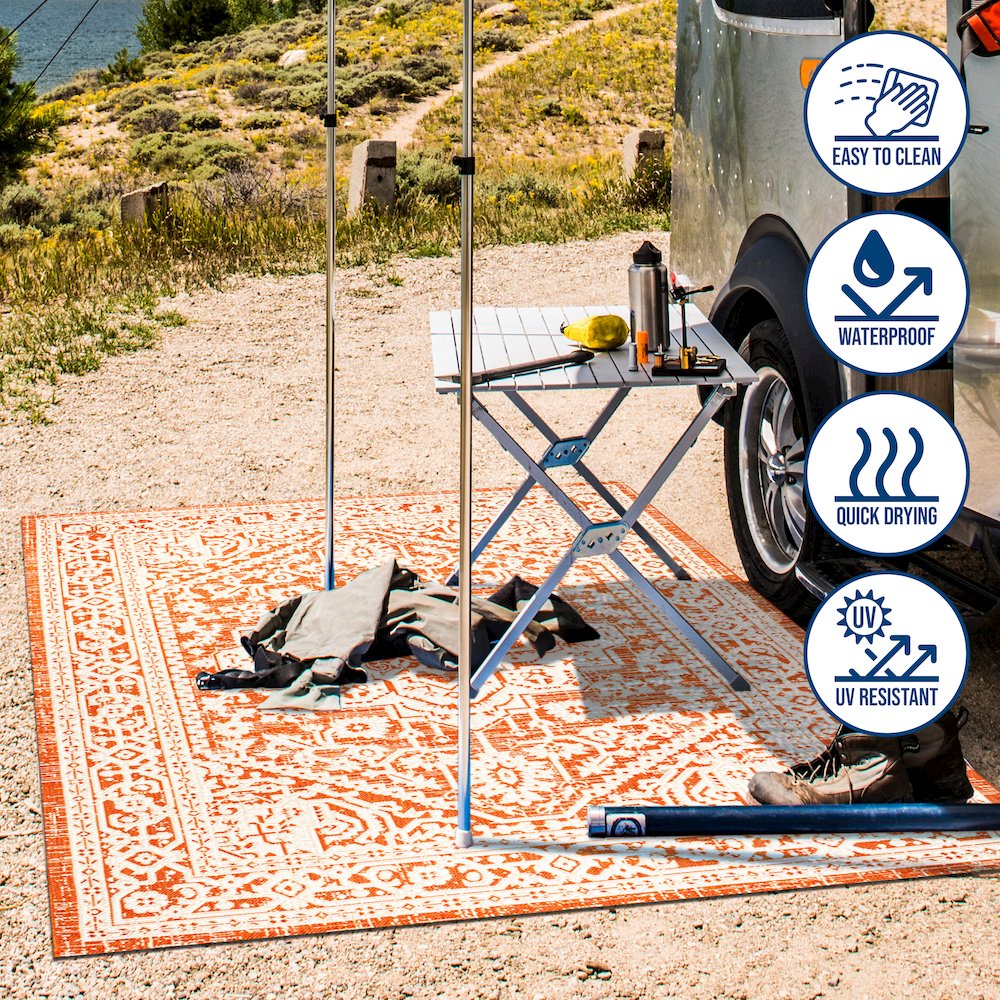Sinjuri Medallion Textured Weave Indoor/Outdoor Area Rug. Picture 8