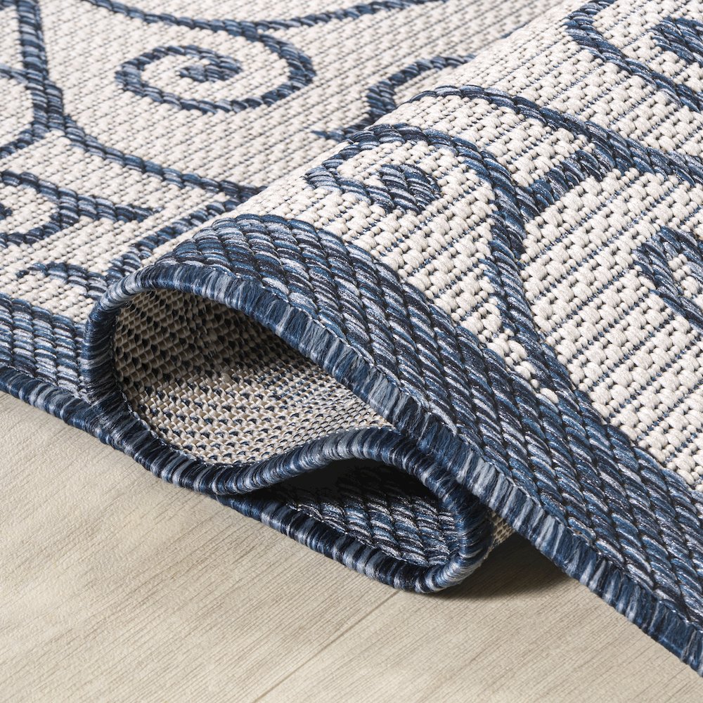 Madrid Vintage Filigree Textured Weave Indoor/Outdoor Round Rug. Picture 6