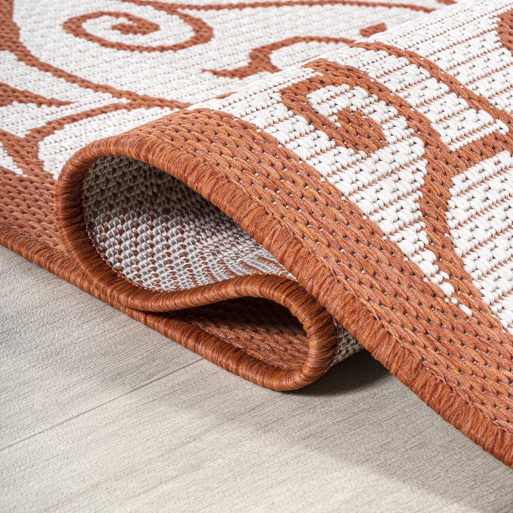 Madrid Vintage Filigree Textured Weave Indoor/Outdoor Round Rug. Picture 6