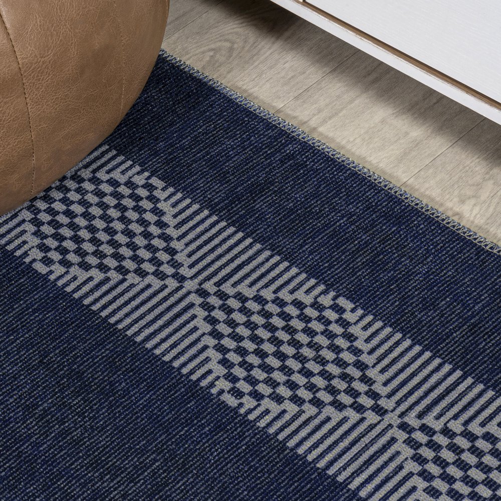 Nautisk Trellis Stripe Machine Washable Area Rug. Picture 7