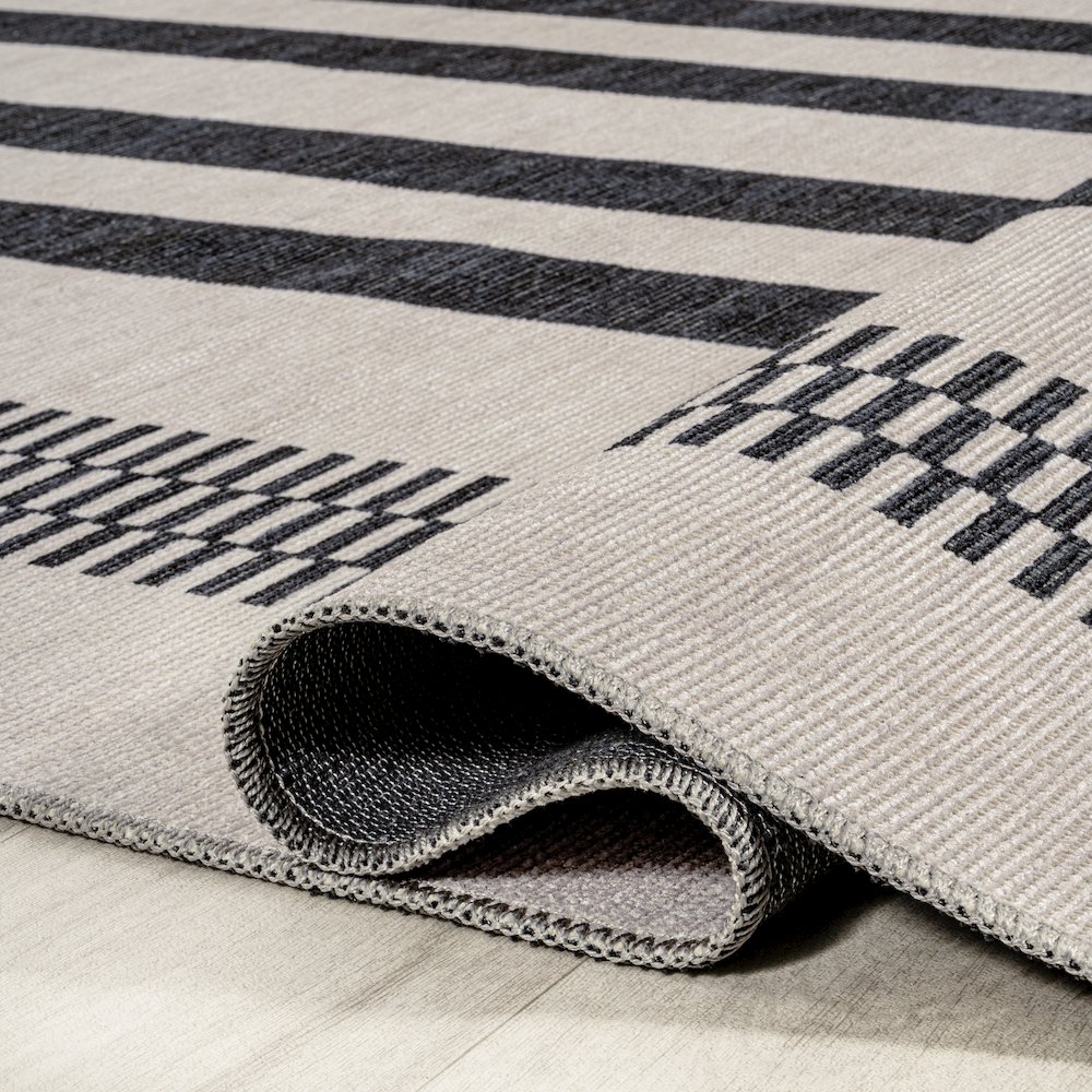 Vichy Geometric Striped Machine Washable Area Rug. Picture 9