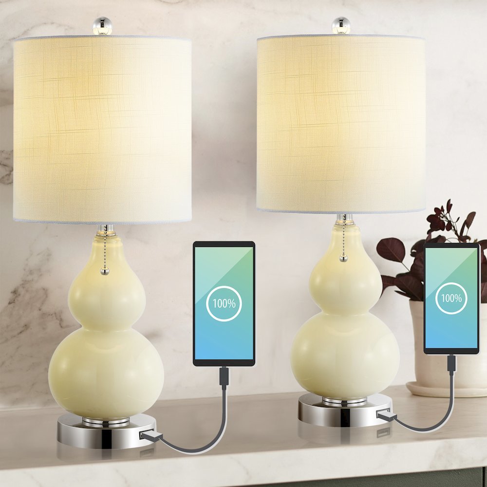 Cora Classic Vintage Glass Led Table Lamp With Usb Charging Port (Set Of 2). Picture 7