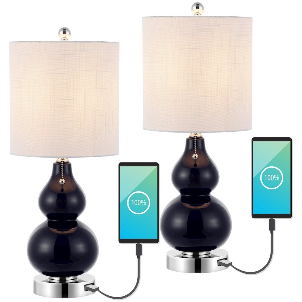 Cora Classic Vintage Glass Led Table Lamp With Usb Charging Port (Set Of 2). Picture 5