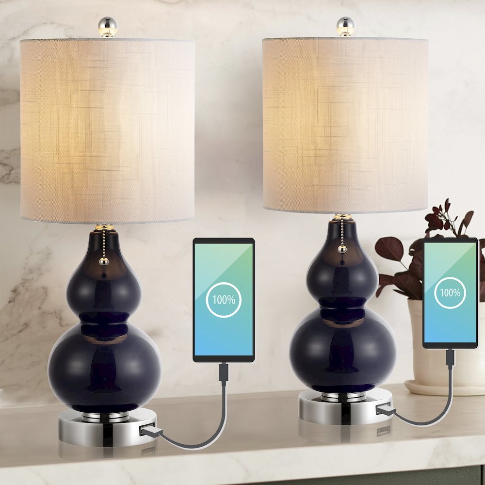Cora Classic Vintage Glass Led Table Lamp With Usb Charging Port (Set Of 2). Picture 7