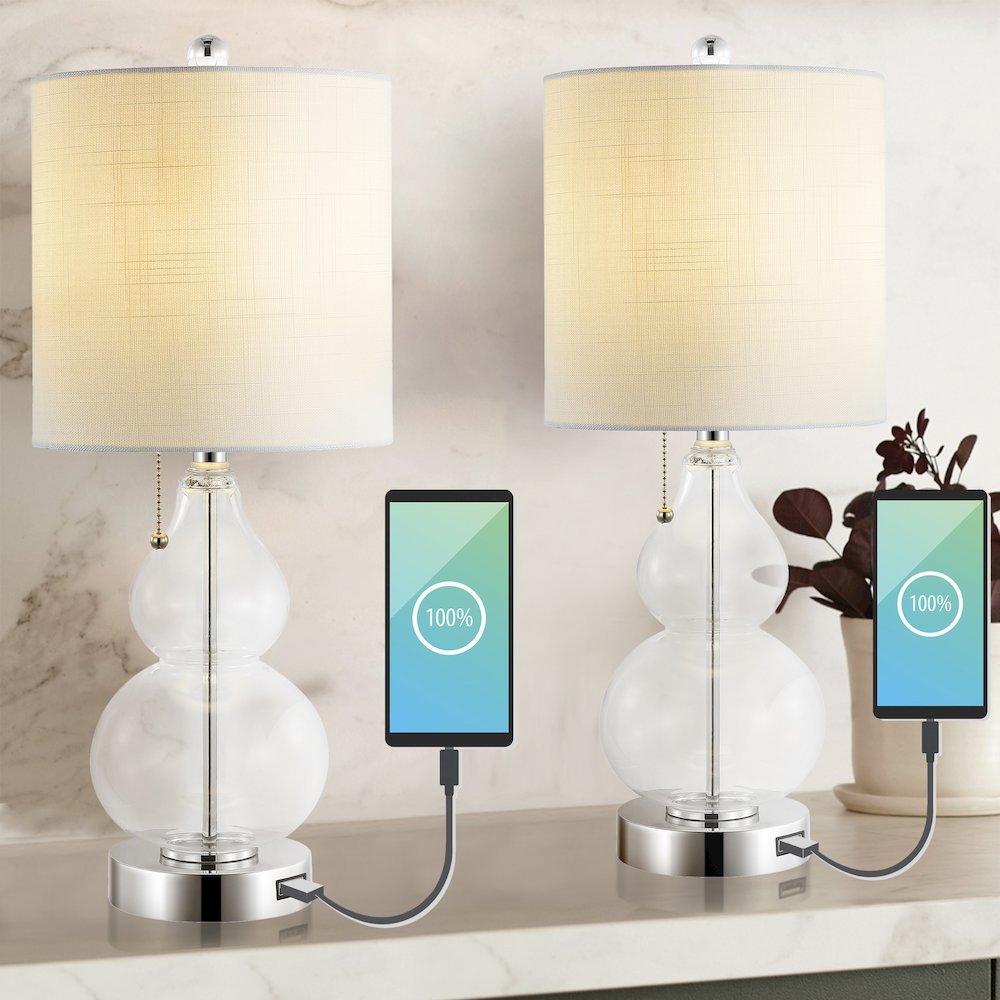 Cora Classic Vintage Glass Led Table Lamp With Usb Charging Port (Set Of 2). Picture 7