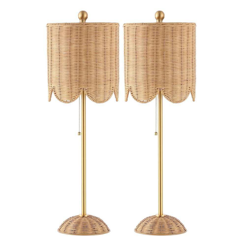 Celerie Coastal Bohemian Rattan/Iron Scalloped Buffet Led Table Lamp. Picture 2