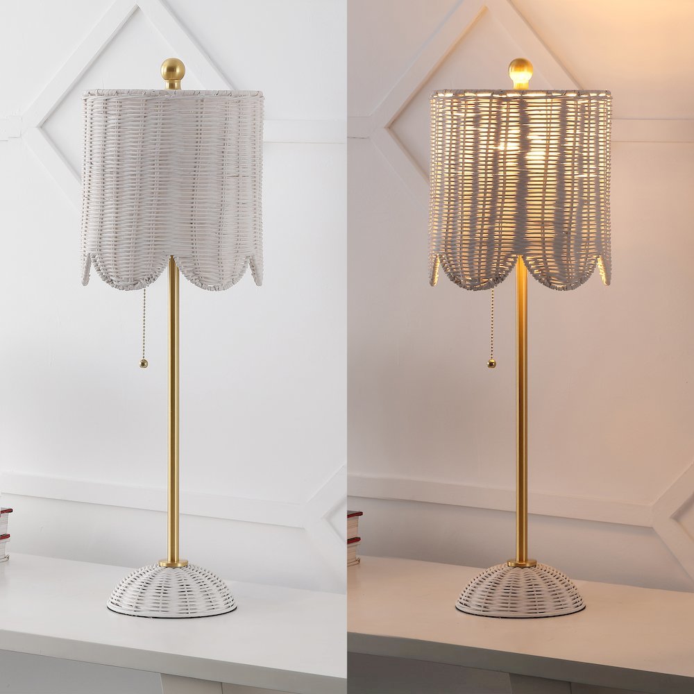 27.5" Coastal Bohemian Rattan/Iron Scalloped Buffet LED Table LampSet of 2). Picture 5