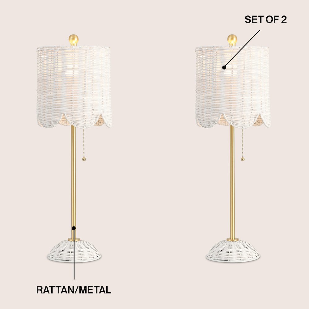 27.5" Coastal Bohemian Rattan/Iron Scalloped Buffet LED Table LampSet of 2). Picture 3