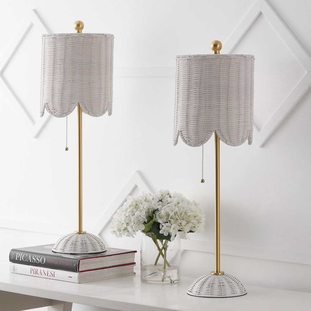27.5" Coastal Bohemian Rattan/Iron Scalloped Buffet LED Table LampSet of 2). Picture 2