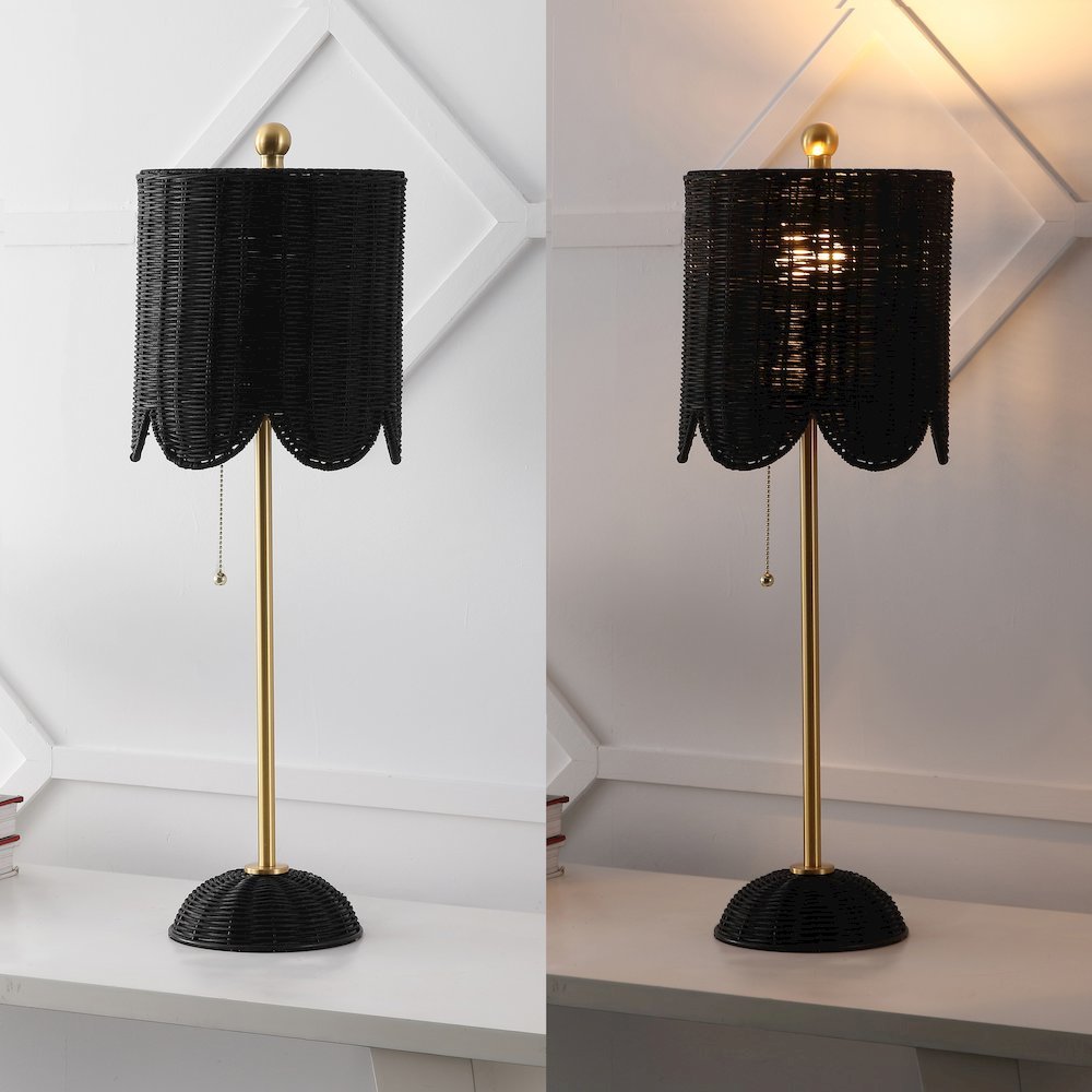 27.5" Coastal Bohemian Rattan/Iron Scalloped Buffet LED Table Lamp (Set of 2). Picture 5