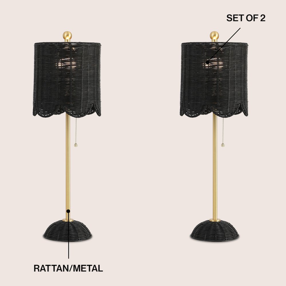 27.5" Coastal Bohemian Rattan/Iron Scalloped Buffet LED Table Lamp (Set of 2). Picture 3
