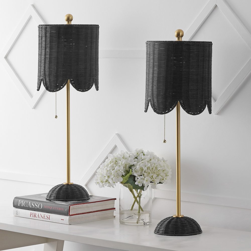 27.5" Coastal Bohemian Rattan/Iron Scalloped Buffet LED Table Lamp (Set of 2). Picture 2