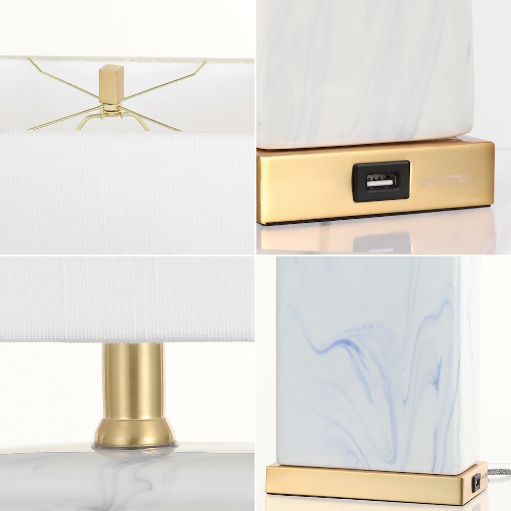 Chloe Modern Coastal Iron/Marbled Ceramic Led Table Lamp With Usb Charging Port. Picture 3