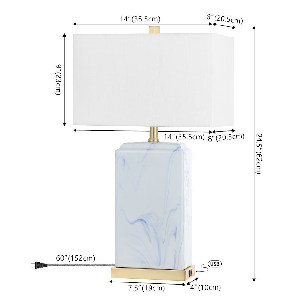 Chloe Modern Coastal Iron/Marbled Ceramic Led Table Lamp With Usb Charging Port. Picture 4