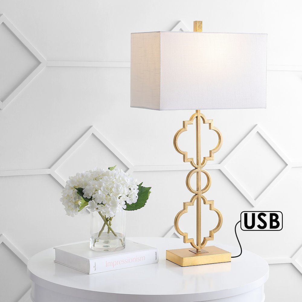 Selina Iron Ogee Trellis Modern Led Usb Table Lamp. Picture 9
