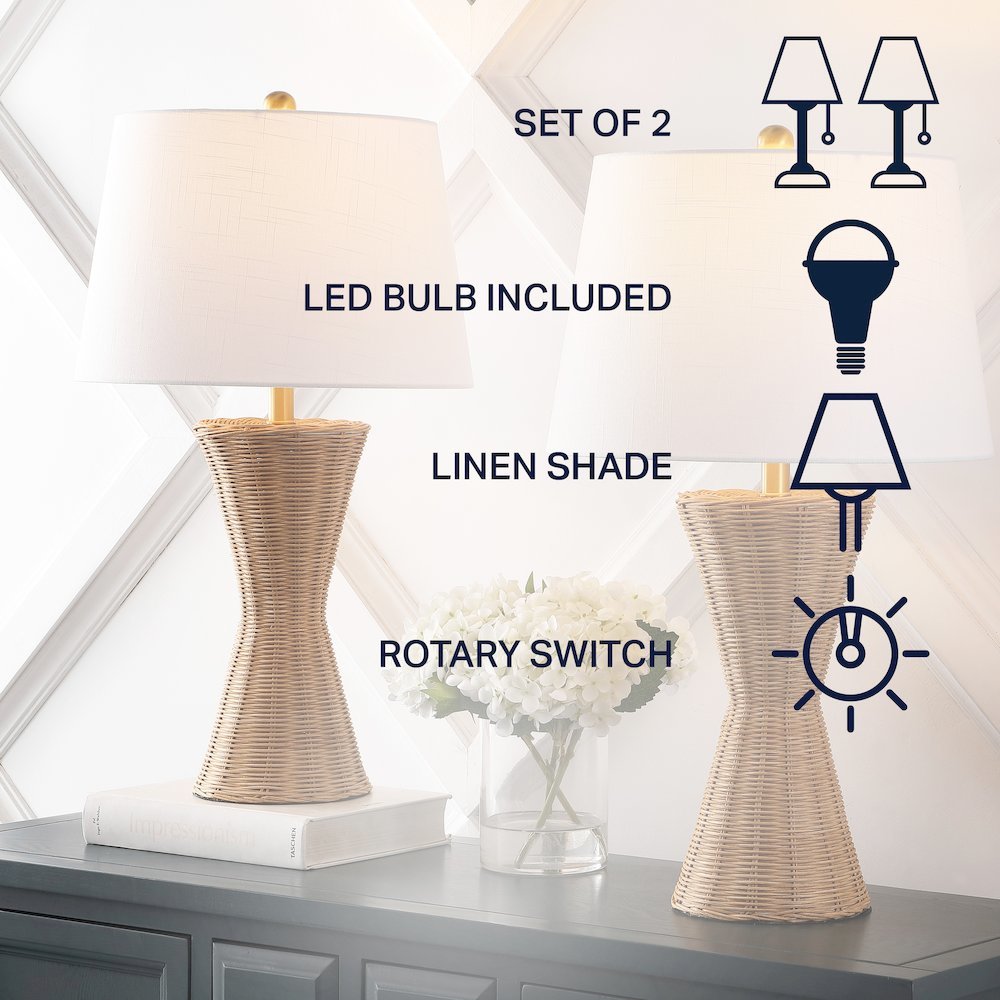 Laura Coastal Designer Iron/Rattan Wicker Led Table Lamp. Picture 4