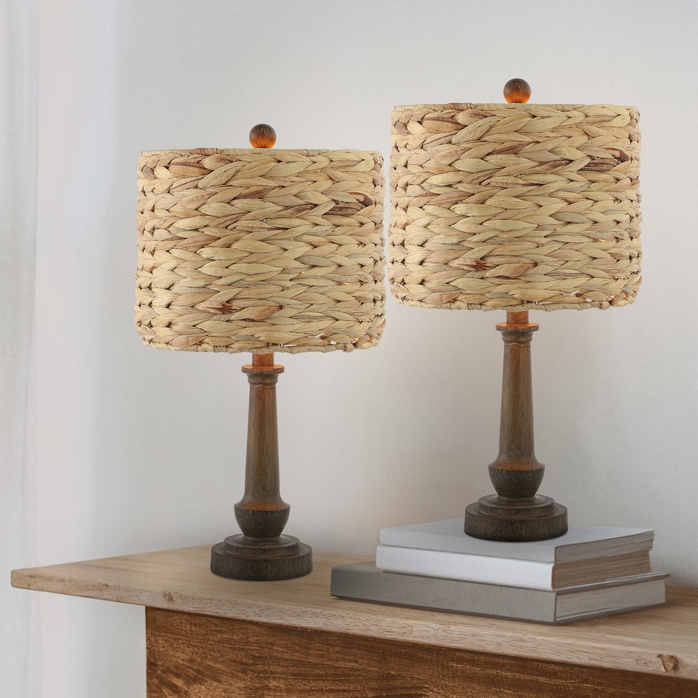 Theodore Rustic Farmhouse Handwoven Rattan/Resin Led Table Lamp. Picture 3