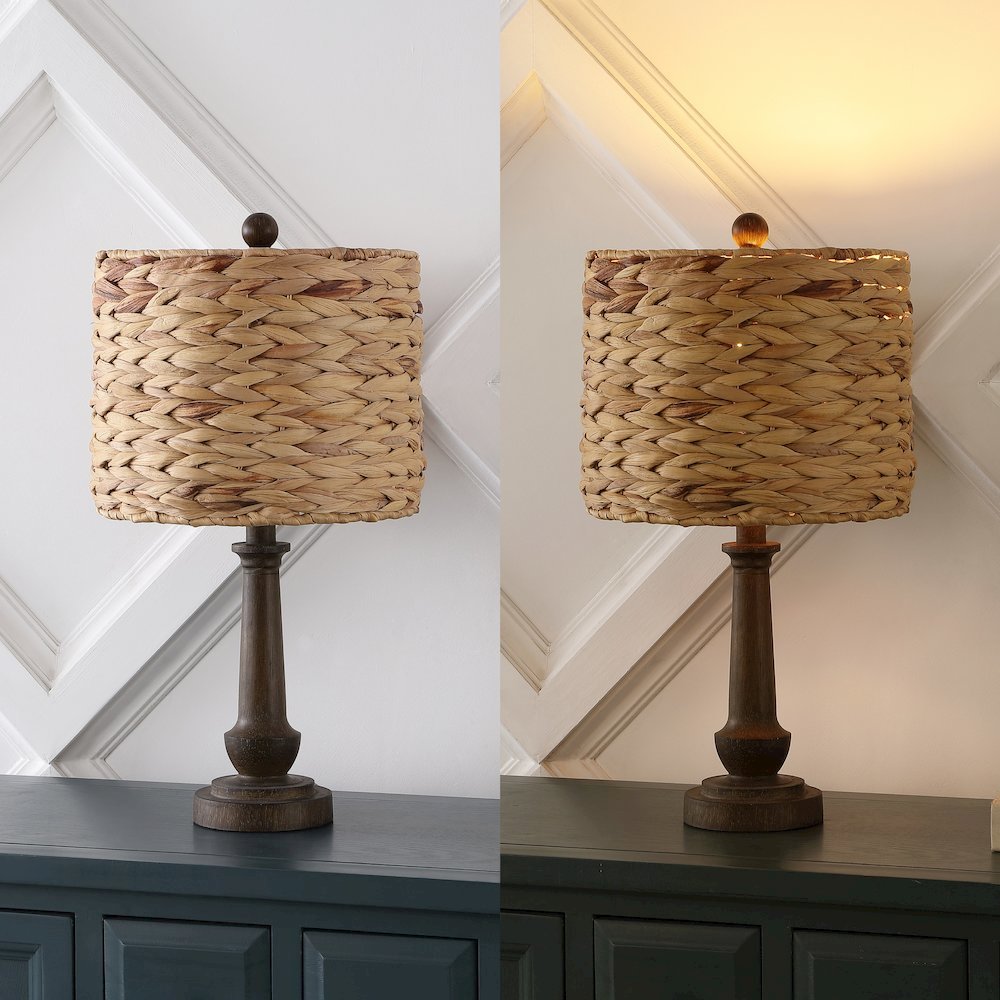 Leona Rustic Farmhouse Handwoven Rattan/Resin Led Table Lamp. Picture 6