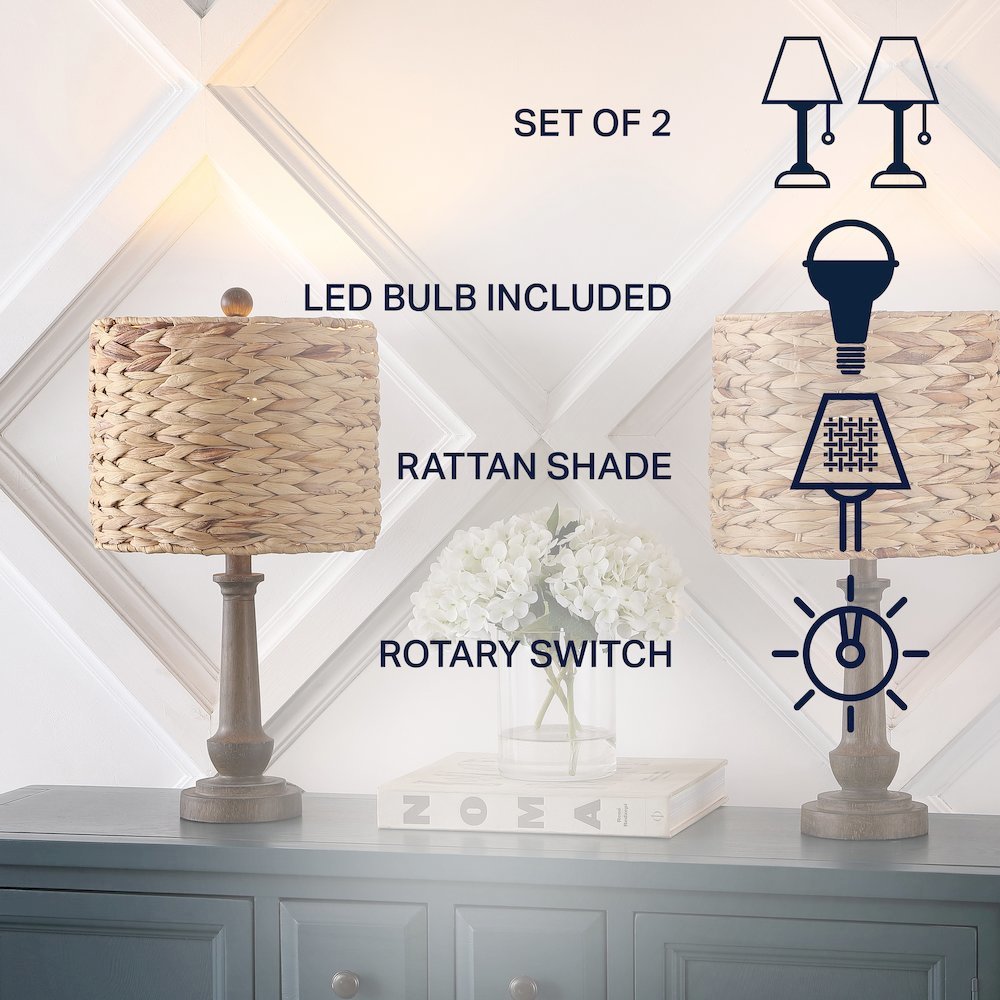 Leona Rustic Farmhouse Handwoven Rattan/Resin Led Table Lamp. Picture 5