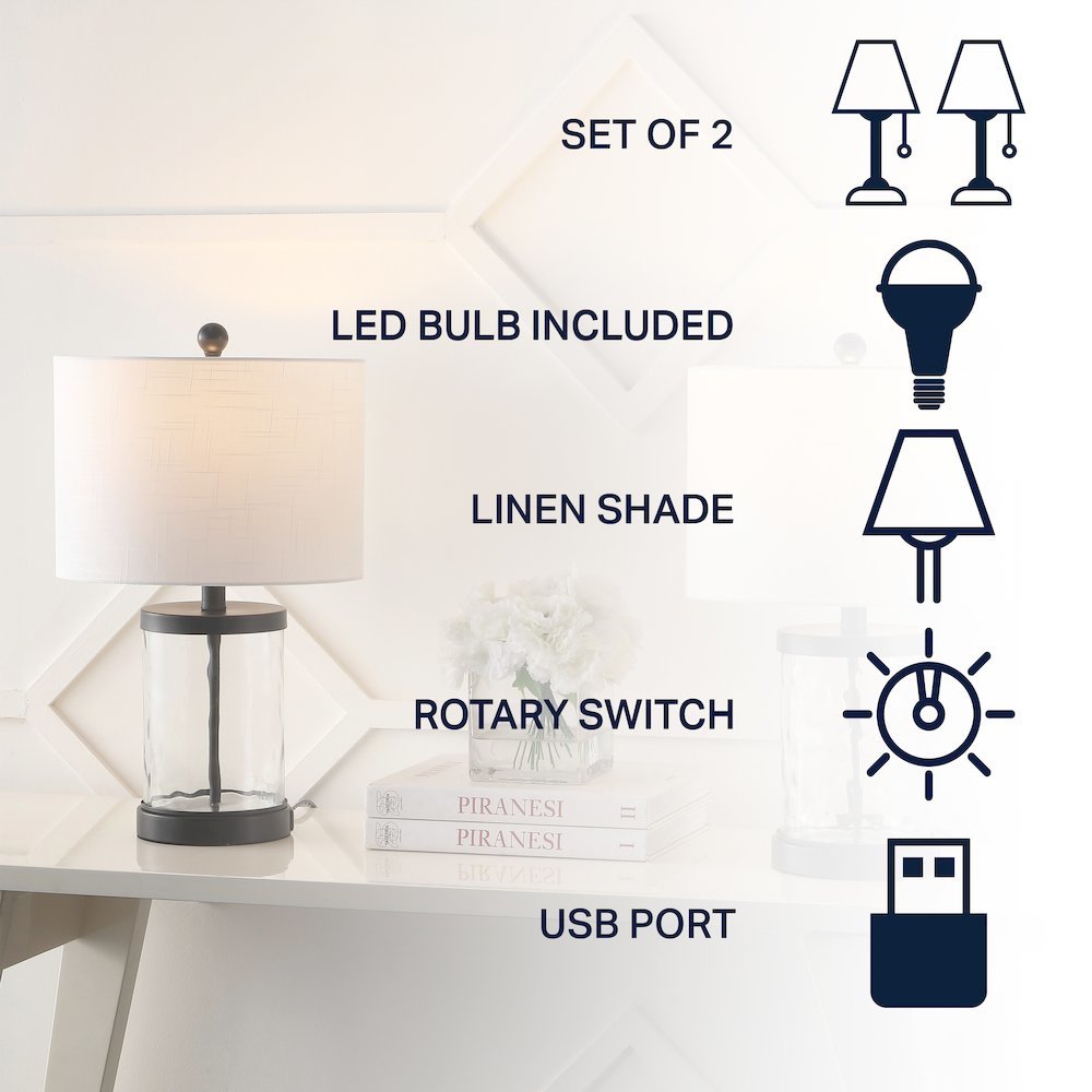 Alexander Modern Designer Iron/Water Glass Led Table Lamp With Usb Charging Port. Picture 4