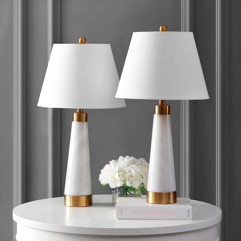 Travis Marbleiron Gold Modern Column Led Table Lamp (Set Of 2). Picture 6