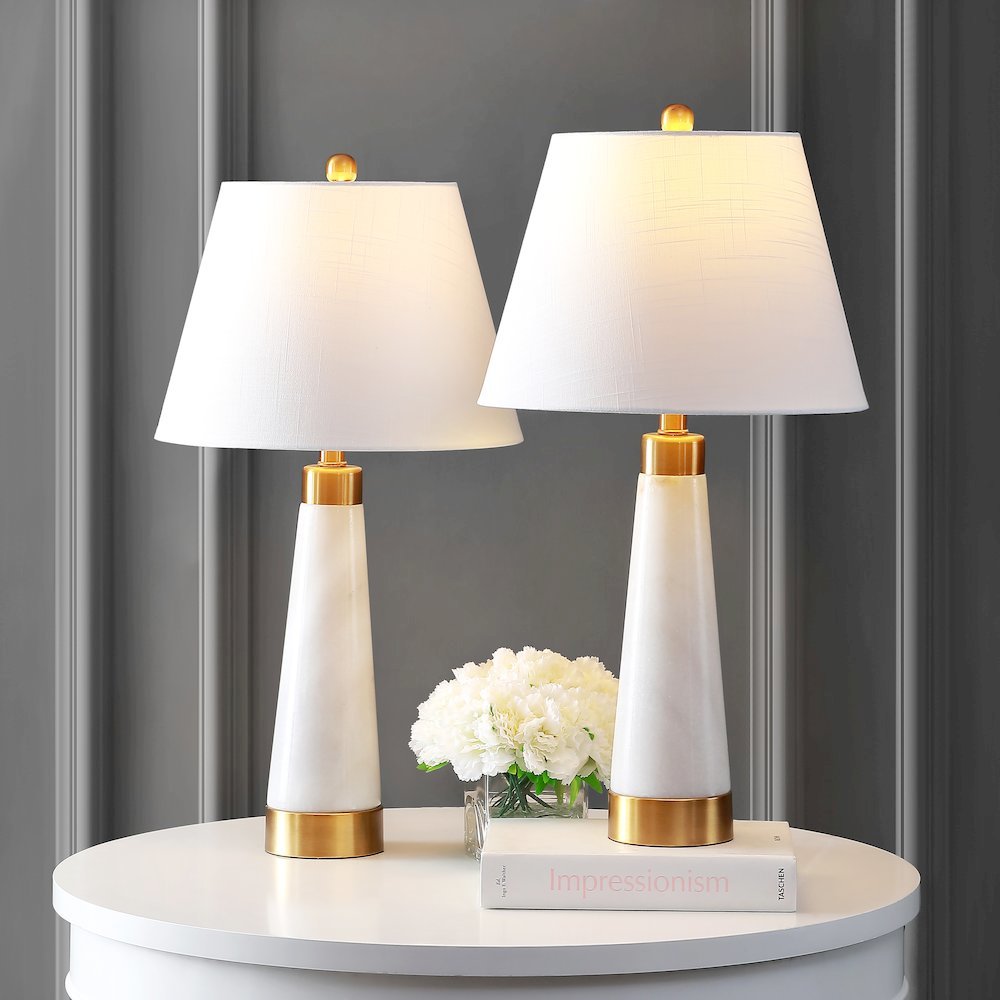 Travis Marbleiron Gold Modern Column Led Table Lamp (Set Of 2). Picture 5