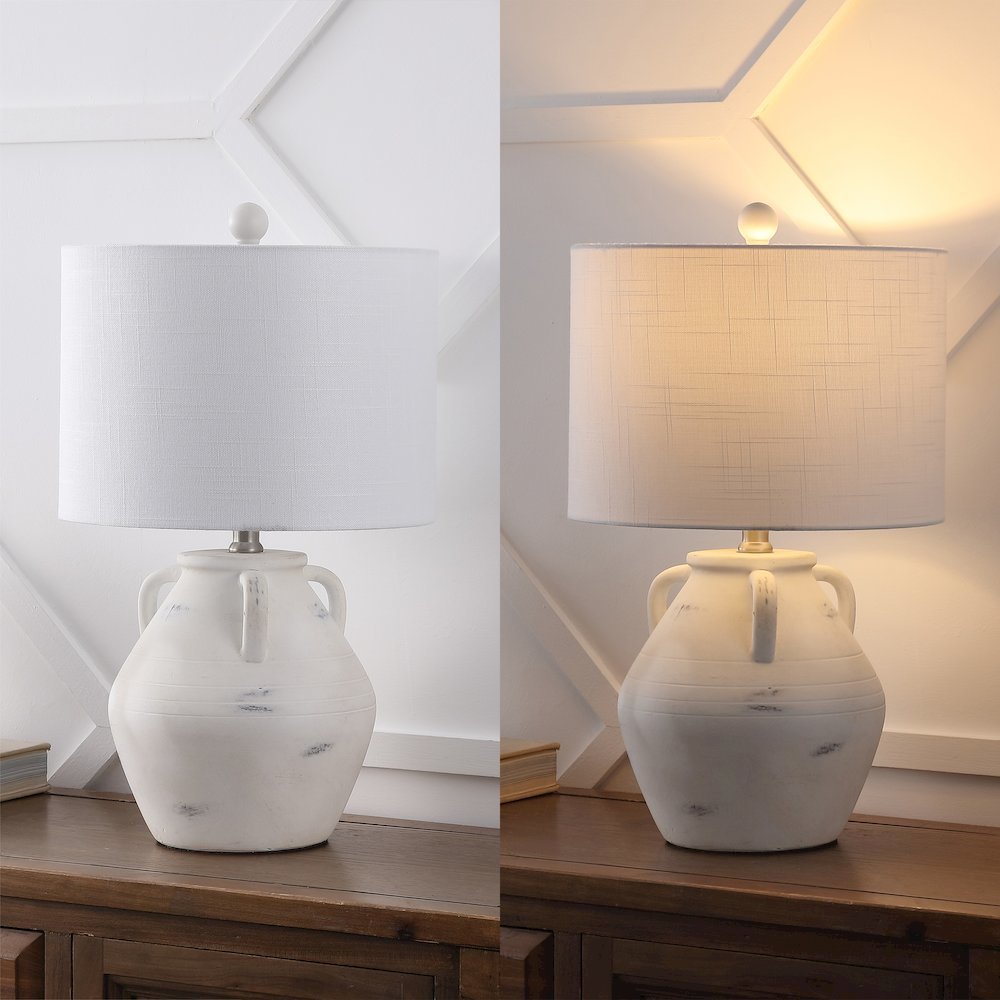 Altea 20.5" Rustic Coastal Pottery Jar LED Table Lamp, White (Set of 2). Picture 5