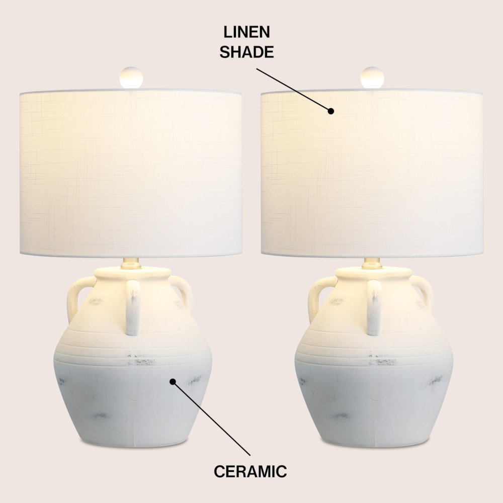 Altea 20.5" Rustic Coastal Pottery Jar LED Table Lamp, White (Set of 2). Picture 3