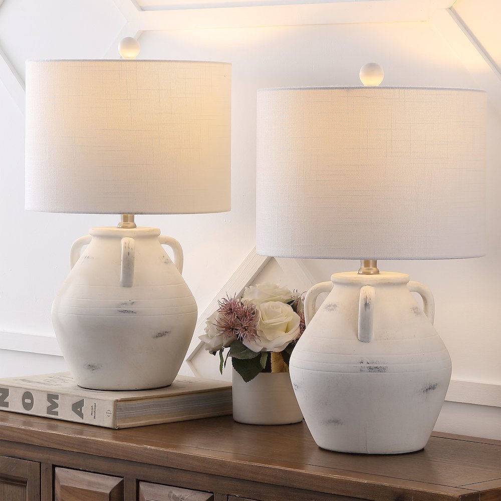 Altea 20.5" Rustic Coastal Pottery Jar LED Table Lamp, White (Set of 2). Picture 7