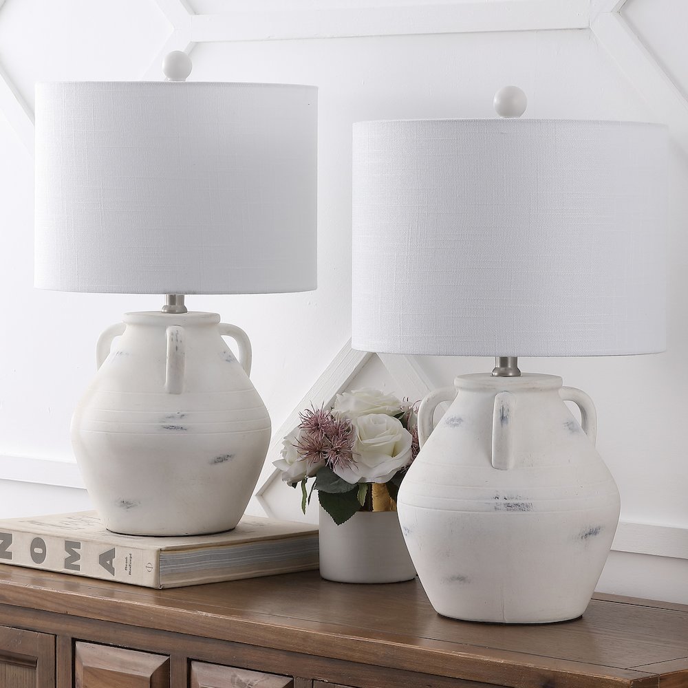 Altea 20.5" Rustic Coastal Pottery Jar LED Table Lamp, White (Set of 2). Picture 2