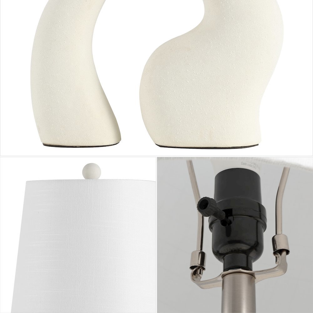 Tula 19" Scandinavian Minimalist Ceramic Arch LED Table Lamp, Cream (Set of 2). Picture 4