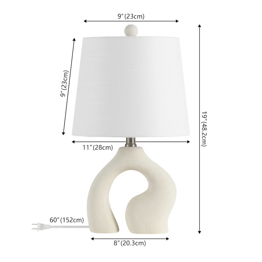 Tula 19" Scandinavian Minimalist Ceramic Arch LED Table Lamp, Cream (Set of 2). Picture 3