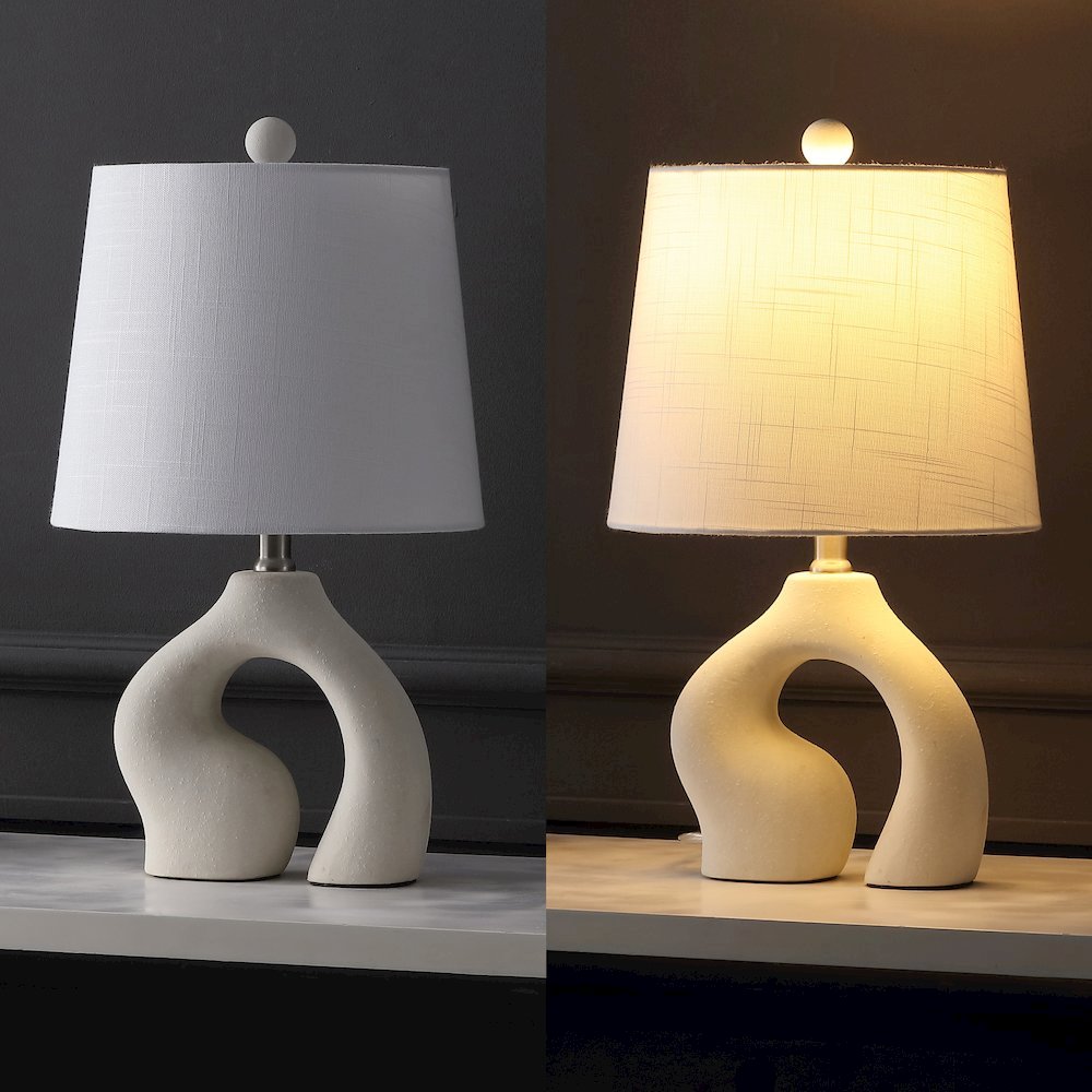Tula 19" Scandinavian Minimalist Ceramic Arch LED Table Lamp, Cream (Set of 2). Picture 5