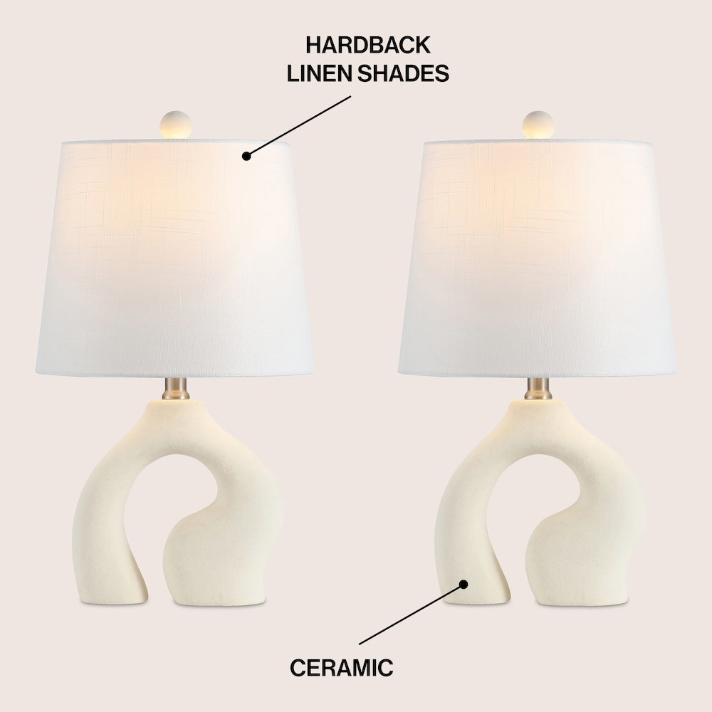 Tula 19" Scandinavian Minimalist Ceramic Arch LED Table Lamp, Cream (Set of 2). Picture 2