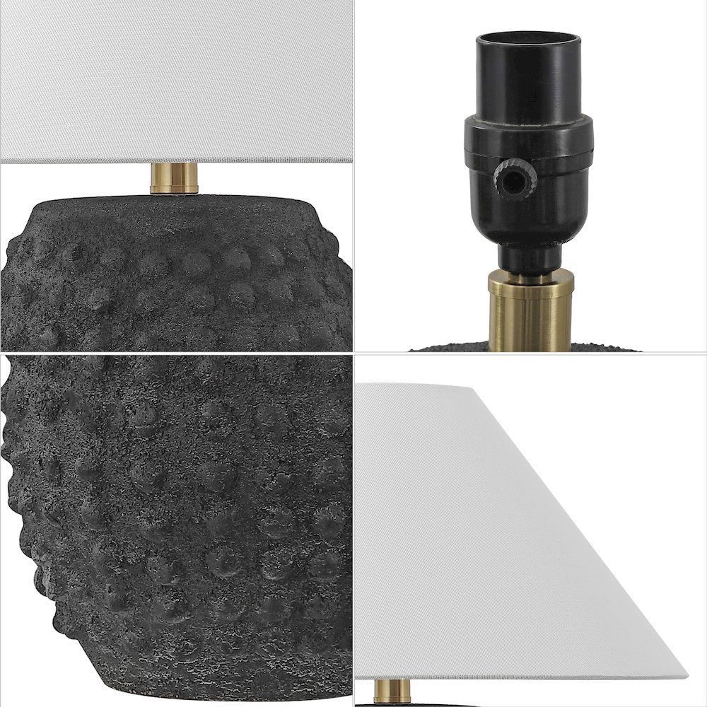 18.25" Scandinavian Ceramic/Iron Hobnail LED Table Lamp, Matte Black (Set of 2). Picture 4